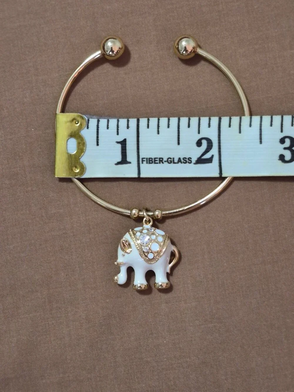White Enamel 18K Gold Plated Swarovski Crystal Elephant Cuff Bangle Bracelet 6.5